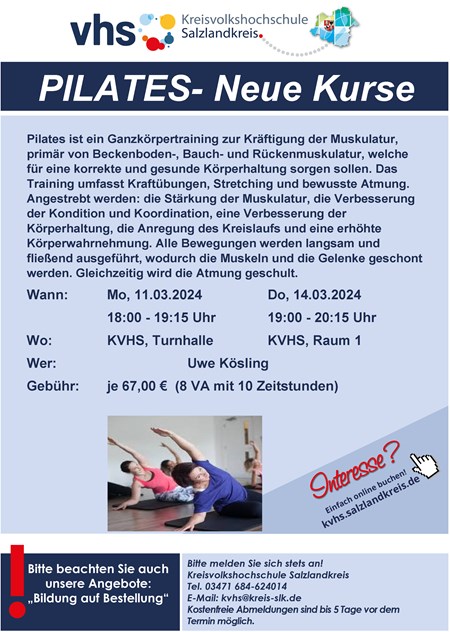 Pilates-Kursangebot der KVHS in Aschersleben